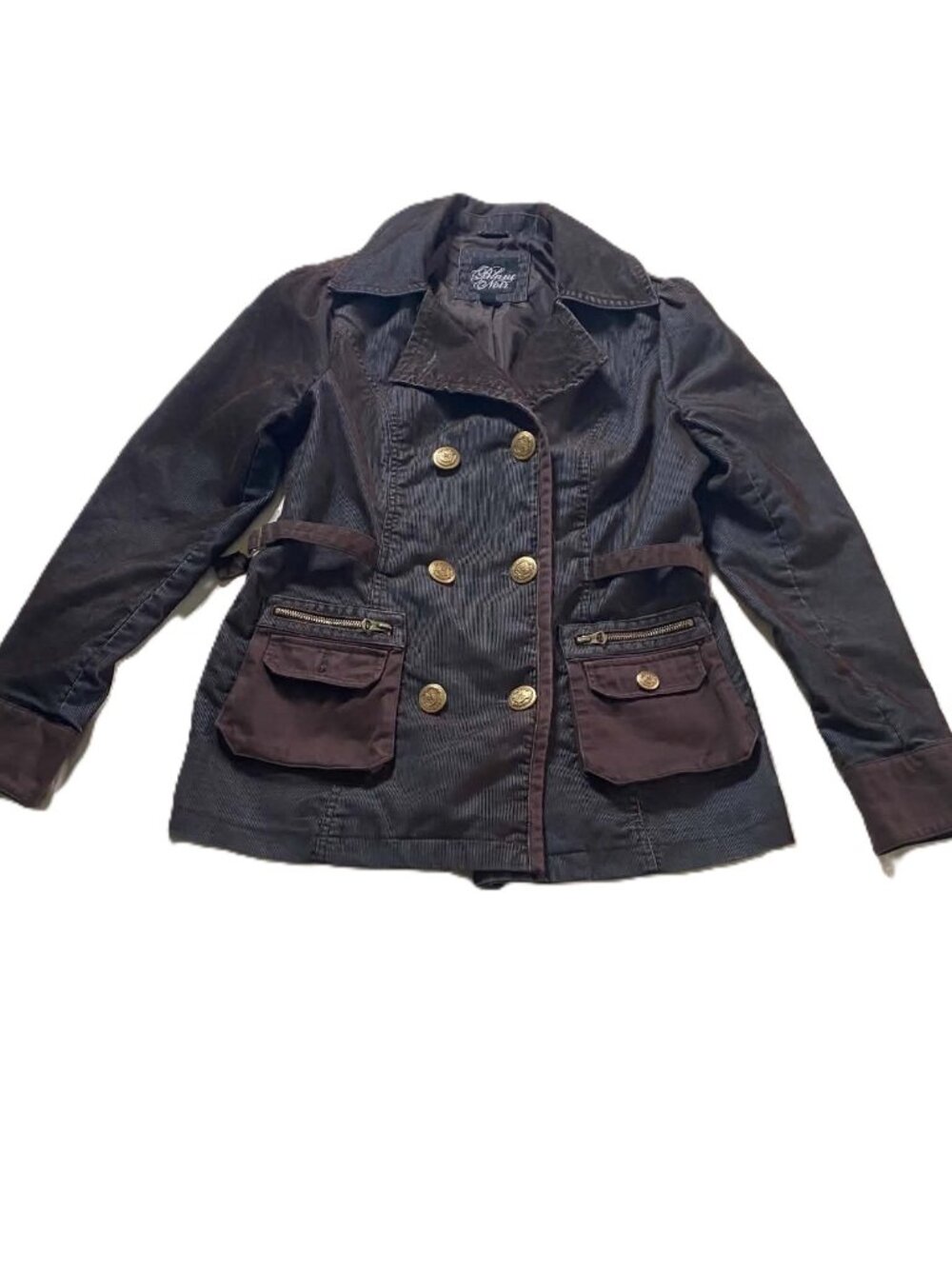Blanc Noir Women's M Military Utility Jacket Black Brown Double Breasted